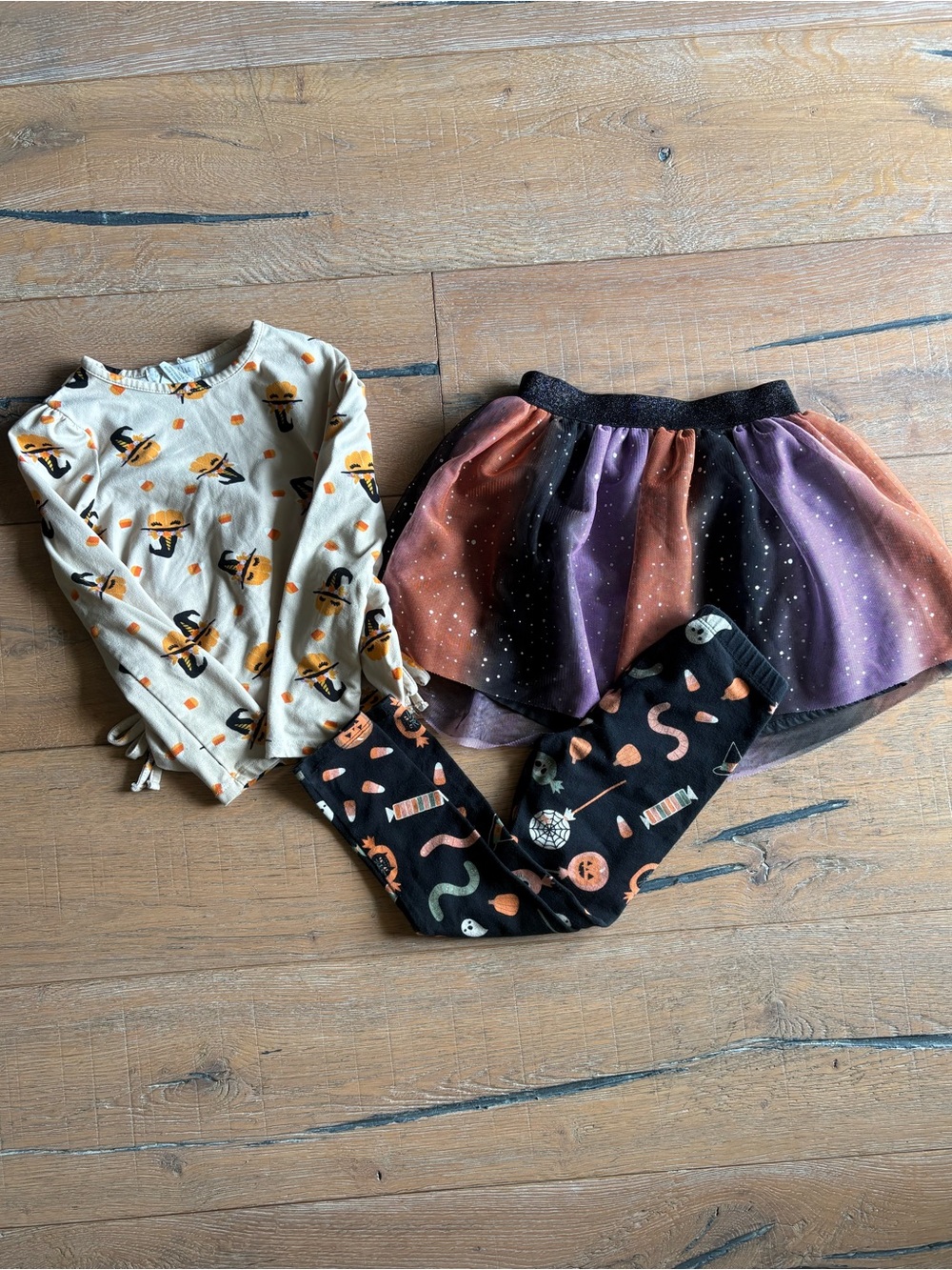 Girls' Halloween Skirt, Top & Leggings Set